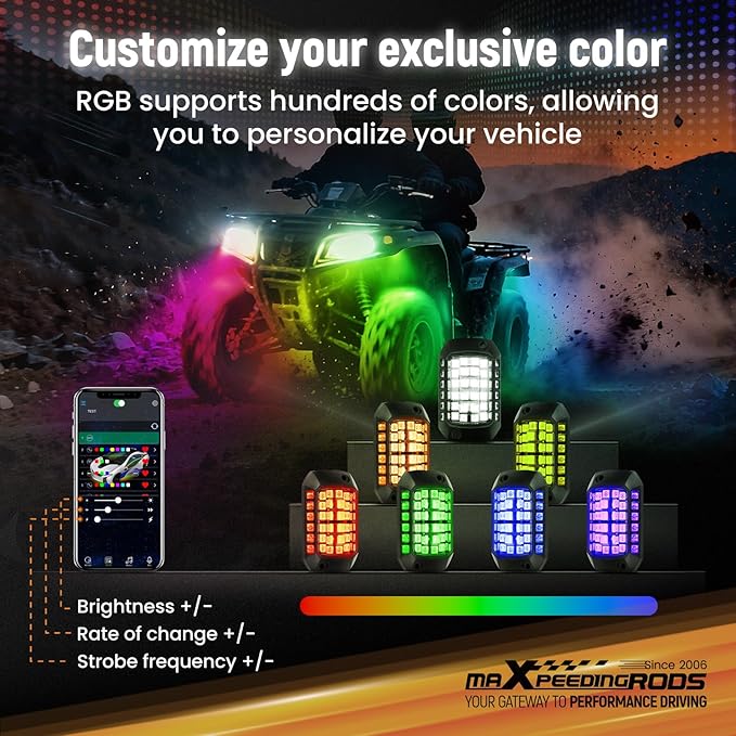 maXpeedingrods Rock Lights for Trucks, 8 Pods RGB Neon Light Kits 3D Lens 288 LEDs, High Bright with App Remote Control Music Mode, Waterproof Underglow Lights for Jeep Off-raod SUV Pickup Car 12V