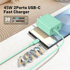 45W Dual Port Super Fast Charger with Long USB C to C Cable 10ft,Type C Wall Charger Block and Android Phone Charging Cord for Samsung Galaxy S26 Plus/S25 Ultra/S25+/S24+/S23+/S22+/S21/S20/Note 20/10+