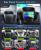 Snapdragon 8 Core 4GB+64GB 5/6Ghz WiFi for Ford Transit 2013-2019 Car Stereo with Android 15 Radio 9 Inch 1280 * 720 IPS Touchscreen Carplay/Android Auto GPS FM/RDS SWC Camera