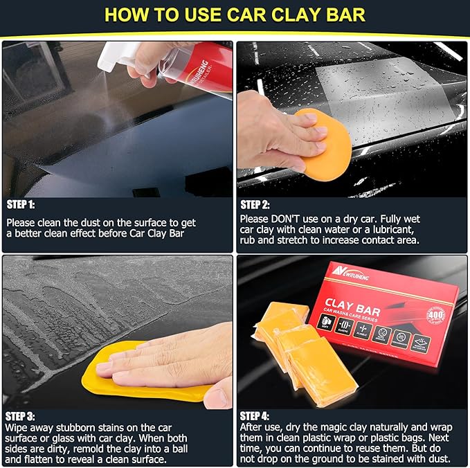 Car Clay Bar 4 Pack 400g, Premium Grade Clay Bars Detailing Magic Clay Bar Cleaner Auto Wash Bars with Washing and Adsorption Capacity for Car Wash Car Detailing Clean,RV, Bus,Glass Cleaning