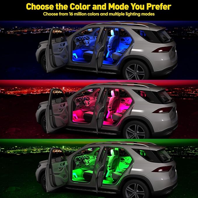 Honalia Interior Car Lights, 4Pcs Car LED Lights with Music Mode and Scene Options, Footwell Lighting for Car with Smart APP Control & USB Charger for Truck DC 5V