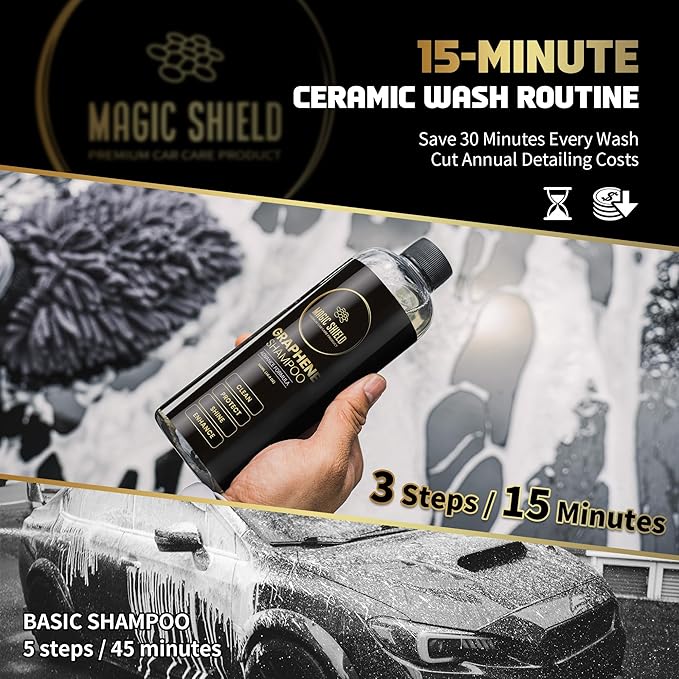 Magic Shield Graphene Shampoo – pH Neutral Car Wash | Advanced Hydrophobic & SiO2 Protection | Deep Cleans & Enhances Shine | Safe for Ceramic Coatings & All Paint Types – 16oz