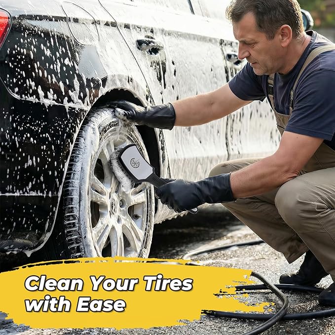 Wheel and Tire Brush Detailing Kit, Soft Rim Brush & Stiff Tire Brush with Silicone Bumper Guard, Non-Slip Ergonomic Handle Car Wash Set for Alloy Wheels, Fenders, Mats