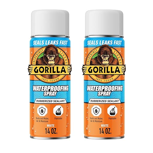 Gorilla Waterproof Patch & Seal Rubberized Sealant Spray, White, 14 Ounce (Pack of 2) - Seals Out Water, Air, and Moisture