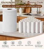 KitchLife Microfiber Cleaning Cloth Roll, 100 Pack - Tear-Away Microfiber Paper Towels, Lint-Free, Reusable, Washable for Kitchen, Car, Dishes, and Sensitive Surfaces (Light Gray)
