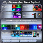 20Pods RGB LED Rock Lights Kit with APP/RF Remote Control, Segmented Multicolor Underglow Accent Light Exterior Music Mode Waterproof 12V for Trucks Pickup Dually Truck Off-Road