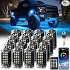 16 Pods Full Angle RGBW LED Rock Lights, 6500K Pure White RGB Rock Light for Truck Jeeps Pickup Offroad Golf Cart Boat RV UTV Underbody, 12V Waterproof Neon Underglow Kit with APP/RF Remote Sync Music