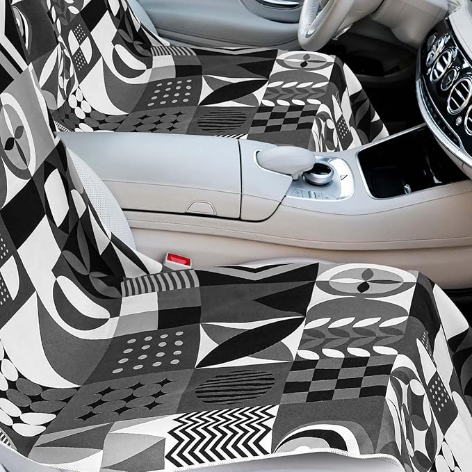 Hahafelt 2 Pack Car Seat Towel Covers with Storage Bag, 63 x 32 Inch Universal Non Slip Waterproof Sweat Protector for Car Truck, Gym Swimming Running, Machine Washable (Black White Abstract)