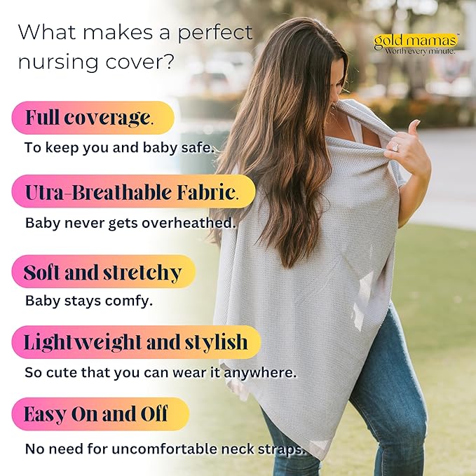 Breathable Nursing Cover Up for Breastfeeding - Privacy Nursing Covers - Improved Ponchy by Gold Mamas - Newborn Essentials Must Haves - TrueGray