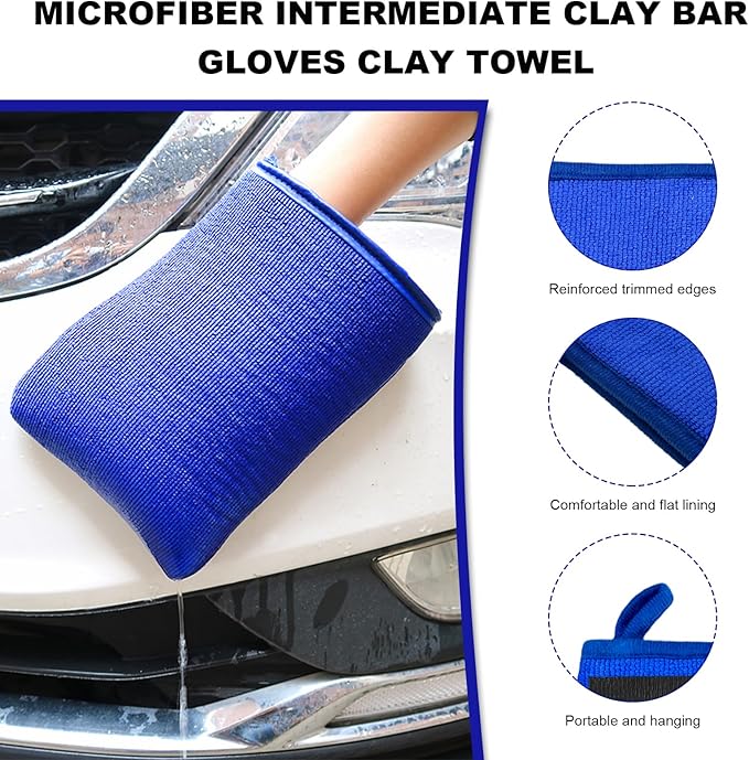 2 PCS Clay Mitt, Scratch-Free Microfiber Clay Bar Alternative Mitt Car Detailing Glove, Car Cleaning & Polishing Tool Clay Eraser Mitt for Paint Glass Wheels, Car Accessories (Blue)