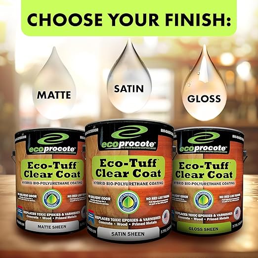 Eco-Tuff Finish Polyurethane Clear Coat — UV Resistant & Non-Toxic Wood Sealer — Clear Protective Water Based Sealant for Concrete Surface, Wood Floor, Cabinet, Countertop,Furniture — 1 Gallon — Satin