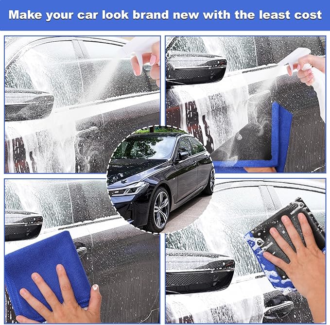 Fine Grade Clay Towel, 2-Pack Clay Bar Alternative for Scratch Free Auto Detailing & Polishing, Paint Safe Microfiber Mitt (11.3x11.9 Inch)