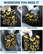 Capolo Car Trash Can with Lid, Leakproof Car Trash Bag Hanging Waterproof Automotive Garbage Can with Storage Pockets Mini Vehicle Trash Bin for Back/Front Seat(Sunflower,2.5 Gallon)