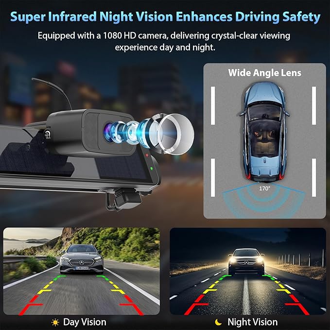 Carpuride Solar Wireless Backup Camera with 7" Monitor Rechargeable 6700mAh Battery 1080P Back Up Cam Auto Sleep, 170°Wide Angle, IP69K Waterproof, Easy Installation for Car, Van, Truck, Trailer, Bus