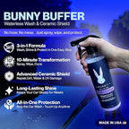 Bunny Buffer Bundle, Waterless SiO2 Ceramic Car Wash & Protect Kit with Auto Body Clean and Protect Spray, Glass Cleaner, & 4 Microfiber Towels, Spray and Wipe Car Detailing Kit, 6 Piece Set