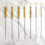 7 PCS Brass Wire Tube Brush Kit Wire Bottle Brushes, 11'' Long-Handle Wire Bristle Cleaning Pipe Cleaner, 6mm/8mm/10mm/12mm/15mm/20mm/22mm Brass Tube Brush for Tubes,Bottle,Keyboards,Glass