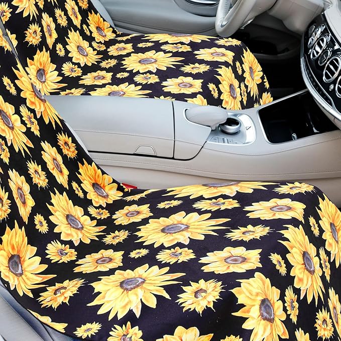 Hahafelt 2 Pack Car Seat Towel Covers with Storage Bag, 63 x 32 Inch Universal Non Slip Waterproof Sweat Protector for Car Truck, Gym Swimming Running, Machine Washable (Sunflower)