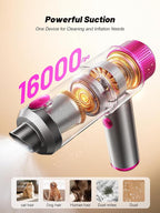 DRFLASH Car Vacuum, 16000PA Strong Suction Handheld Vacuum Cordless, 6-in-1 Portable Mini Car Vacuum Cleaner with LED Light, Type-C Fast Charging, Small Handheld Vac for Car Interior, Pet Hair, Home