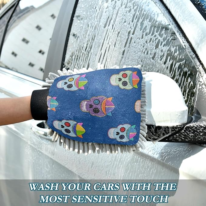 Fake Glitter Cartoon Hat Skull Blue Cool Car Wash Mitts Scratch-Free Wash Mitts For Cars Washing Car Washer Sponge