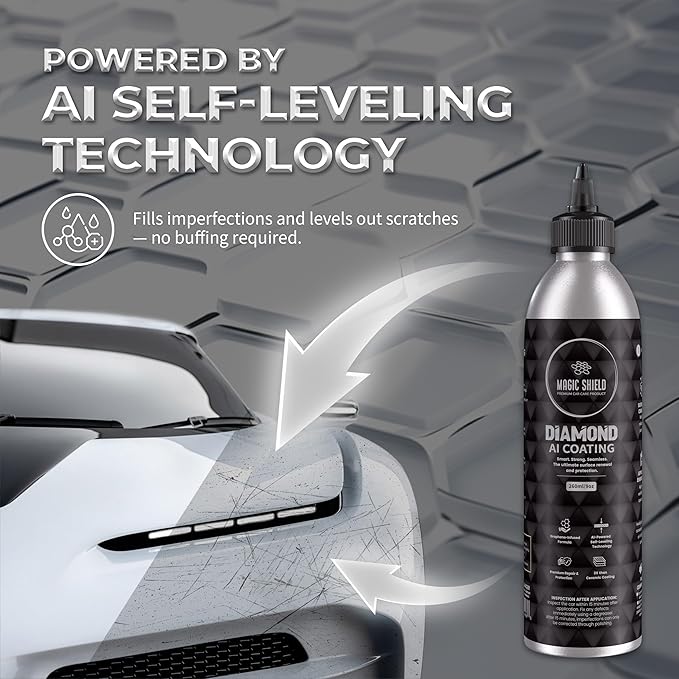 Magic Shield Diamond AI Coating – Graphene Liquid Self-Leveling Techology | Repairs & Protects | Last for 10 Years | High-Gloss Shine | Hydrophobic & Scratch-Resistant | for Car Paint, Headlights ONLY