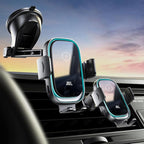 Wireless Car Charger, 3-in-1 Car Phone Holder Car Charger Phones Mount Windshield Dashboard Air Vent Fast Charging Cell Phone Holder with LED Light for iPhone Air Pro Max,Samsung S24/S23