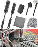oesee 7PCS Pro-Grade Wheel Cleaning Kit: Long Handle Soft Wheel Brushes, Detailing Brush, Tire Scrubber, Wash Mitt, Hex-Logic Applicator & Microfiber Towel for Deep Car Detailing