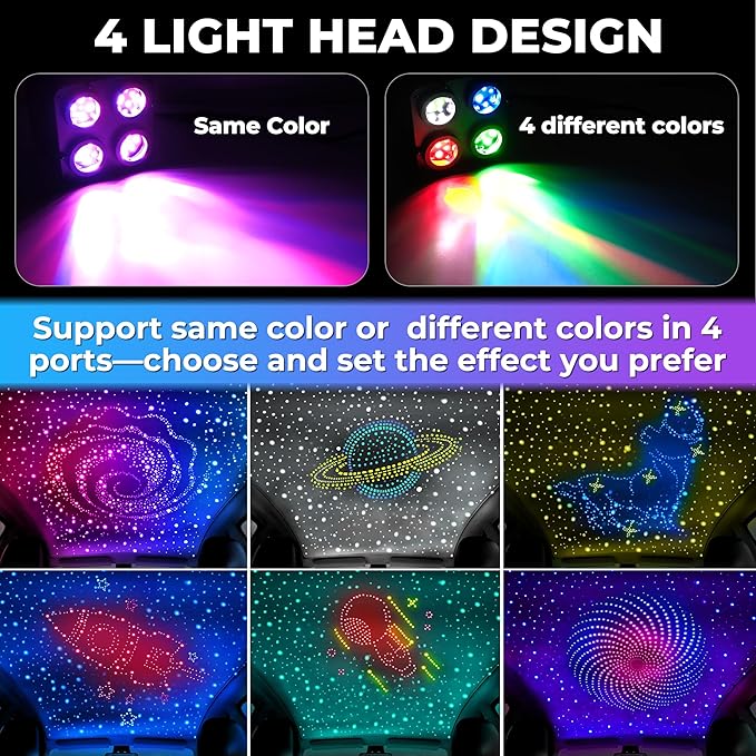 2000PCS 32W Starlight Headliner Kit,4 Light Colors Twinkle Fiber Optic Star Ceiling Lights,0.03in*13.1ft/4m, App/Remote Control Rgbw Shooting Star Headliner Kit Car Roof Home Ceiling