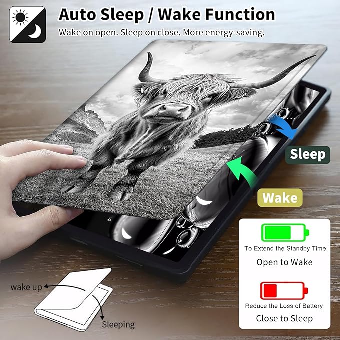 for Kindle Paperwhite Case,6.8" Kindle Paperwhite 11th Generation Case and Kindle Paperwhite Signature Edition,Leather Slim Adjustable Stand Cover with Auto Wake/Sleep,Black Cute Cow