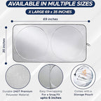 EcoNour Truck Windshield Sun Shade with Storage Pouch | Reflective 240T Material Sun Shield for UV & Heat Protection | Foldable Windshield Cover | Must-Have Truck Accessories | X-Large (69"x35")