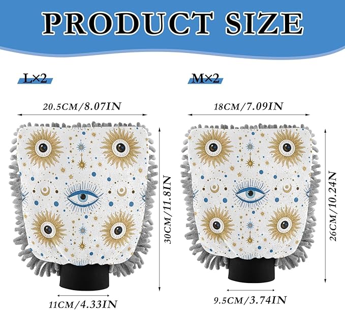 Qilmy Stylized Eye Pattern Microfiber Chenille Car Wash Sponge Scratch Free Car Wash Mitt Absorbent Mitt Sponge for Trucks SUVs Car Washing Home Cleaning, Medium