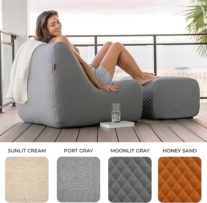 Big Joe Solvana Outdoor Ottoman, Weather-Resistant Cool Touch Silicone Stitched Leather, Ottoman Only, Moonlit Gray