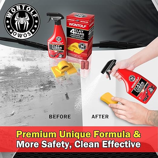 Heavy Duty Car Clay Bars Auto Detailing Clay Luber Synthetic Lubricant Kit, 4 Clay Bars, Clay Bar Lubricant Tablets 10 Pack, Spray Bottle and Microfiber Towel for Car Detailing Cleaning