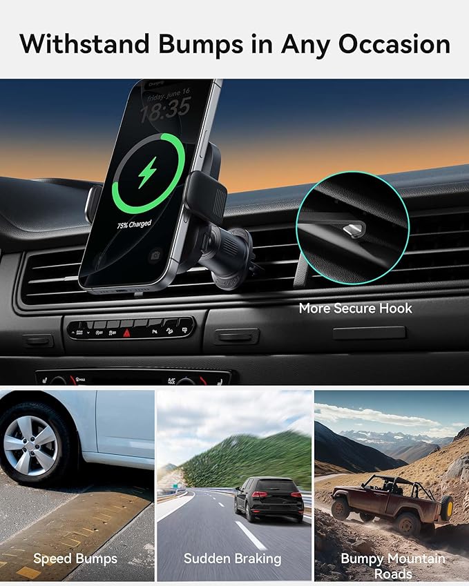 INIU Qi2 Certified 15W Car Phone Holder Wireless Charger, Ultra-Stable 22N for MagSafe Car Mount Charger with Cooling Fins & RGB Lighting for iPhone 16/15/14/13/12 Series, Yellow