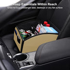 Car Storage Organizer [2025 UPDATED] Leather Car Caddy Basket for Front Seat Floor Back Seats Metal Handle 6 Compartments Adjustable Strap Buckles Slip-Resistant (Beige)