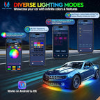 MICTUNING N8 Car Underglow Light Bar Kit, Chasing Color RGB+IC LED, Aluminum Exterior Underbody Multicolor Soundsync Neon Light Strip, Wireless App & Remote Control, IP68 Waterproof, 8PCS