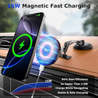 Magnetic for MagSafe Car Mount 15W Wireless Charging, Magnetic Phone Holder for Car with Vacuum, 360°Adjustable Metal Head &Extension Rod, Cell Phone Holders for Your Car for iPhone17/16/15/14/13/12