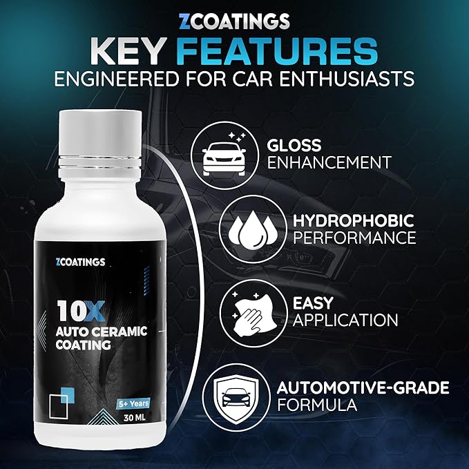 10X Ceramic Coating for Cars | 30ml SiO2 Nano Hydrophobic Formula | Protects Paint, Wheels & Trim | Professional Grade | Up to 5 Year Durability