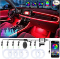 6 in 1 Car Led Strip Lights with App Control, RGB Colors Interior Car Lights, Ambient Led Lighting Kit, 4 Light Flashing Modes, USB Neon Accessories for Doors, Center Console