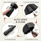BAODINI Small UV Protection Travel Umbrella Compact for Rain and Sun UPF 50+ Windproof Portable 42 inch Umbrella for Women and Men