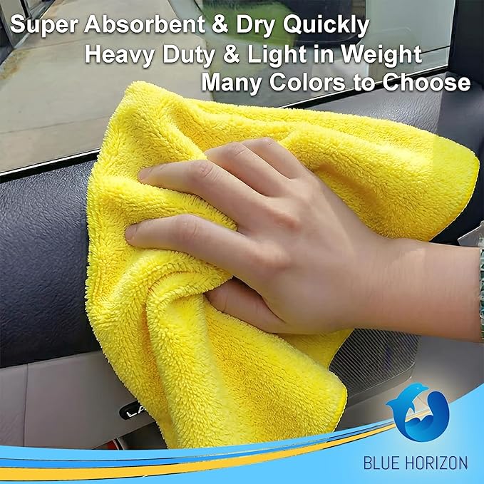 Yellow Microfiber Cleaning Towels, 36-Pack Dual-Sided Ultra Soft Plush Washcloth, Professional Grade Premium Microfiber Detailing Cleaning Cloths, Car, Household and Commercial (Yellow, 16" x 16")