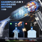 SakerPlus 4 in 1 Handheld Car Vacuum Cleaner & Air Duster, 17500PA High Power Rechargeable Portable Vacuum with LED Light, Multi Nozzles for Car, Home & Office – Ideal for Men and Family