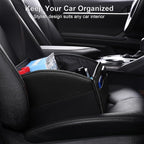Car Storage Organizer [2025 UPDATED] Leather Car Caddy Basket for Front Seat Floor Back Seats Metal Handle 6 Compartments Adjustable Strap Buckles Slip-Resistant (Black)