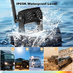 3-Camera Wireless RV Backup System, RV Backup Camera Wireless with 7'' HD Monitor for Truck, 4 Channels Split Screen, BSD Alert, 984FT Signal Range, IP69K Waterproof IR Night Vision, DIY Guide Lines