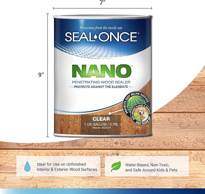 Seal-Once Nano Penetrating Wood Sealer - Premium Waterproof Sealant - 1 Gallon Clear Wood Sealant