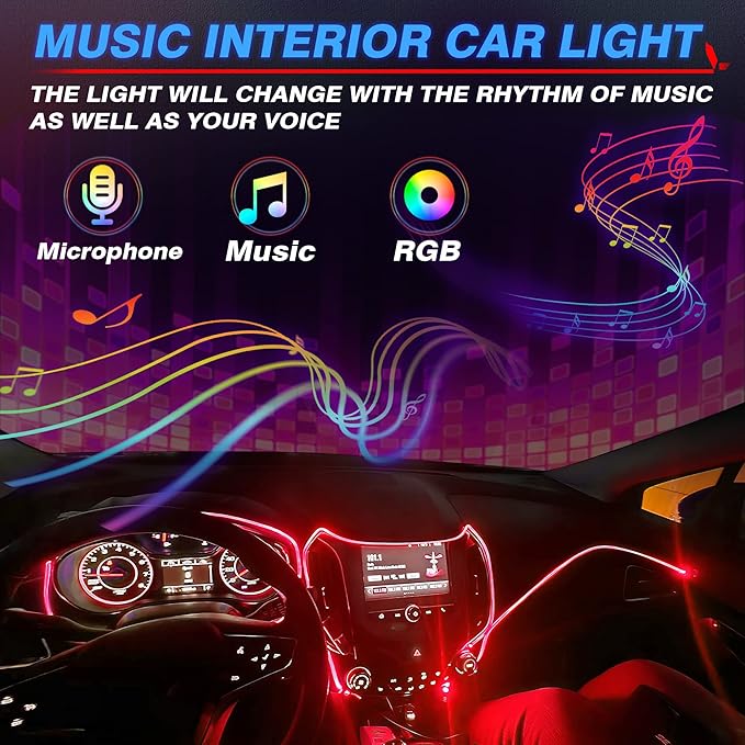 MICTUNING Car LED Interior Strip Light, 10 in 1 RGB Multicolor with 470 inches Fiber Optic Ambient Lighting Kits with Remote and APP Control, Car USB LED Strip Lights with Music Sync Mode