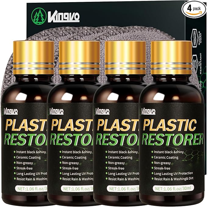 Kingvo Plastic Restorer for Cars, Black Plastic Trim Restoration,Vinyl Trim Restorer Automotive Hydrophobic Ceramic Coating with Foam Applicator,30ML(4-Pack)