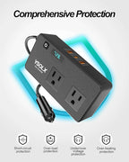 YSOLX 300W Power Inverters for Vehicles, DC 12v to AC 110v Car Inverter Converter, 24W USB Fast Charging Port, Dual AC Car Plug Adapter Outlet for Laptops Camping (LED Display)