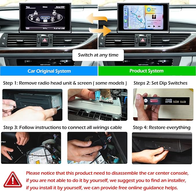 Wireless CarPlay Android Auto Mirroring Upgrade Retrofit Kit, USB Stick Playback, Compatible with Audi A6 A7 C7 2012-2015 with MMI 3G+ Version
