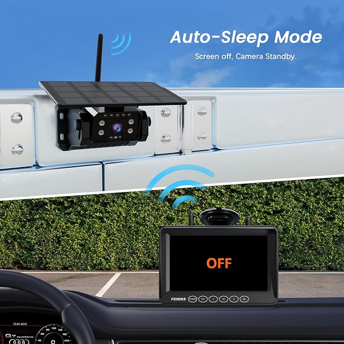 Magnetic Solar Wireless Backup Camera for RV Truck Trailer – 7" 1080P Monitor, 1-Min Install, No Delay, 150° Rearview Camera, IR Night Vision, Auto-Sleep, Rechargeable Battery Reverse Camera