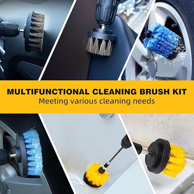 9 Pcs Drill Brush Attachments Set Fluffy Soft and Hard Bristles Horsehair Brush Cleaning Kit for Home Bathroom Car Kitchen Corners Sink Stubborn Stains Tiles